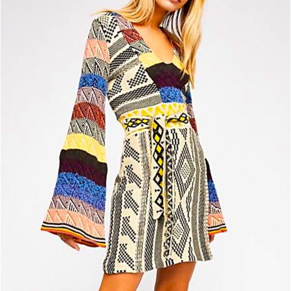 FREE people Astec patchwork BoHo knit sweater dress